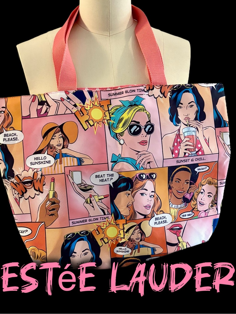 Estee Lauder Pop Art Comic Print Summer Tote Bag